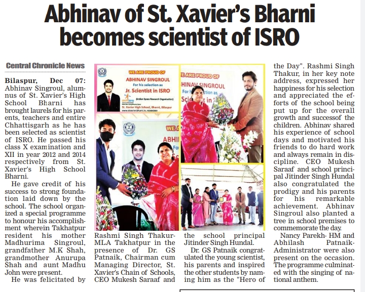 Abhinav's selection in ISRO